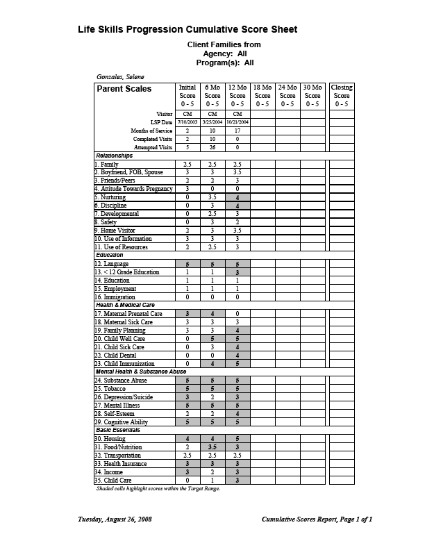 Cumulative Scores Report