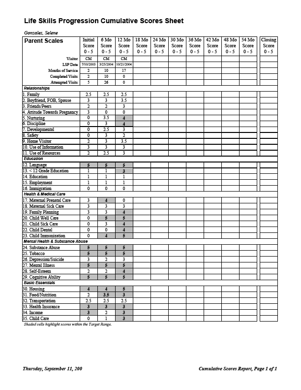 Cumulative Scores Report