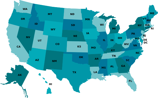 Click on a state Initials to view the sites